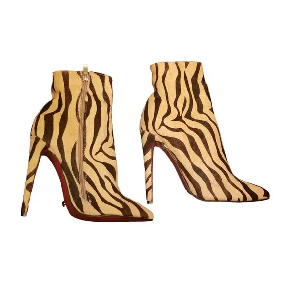 EUC | Women | Stiletto Ankle Booties | Zebra Animal Print | Calf Hair | Size: 10 - Picture 7 of 16